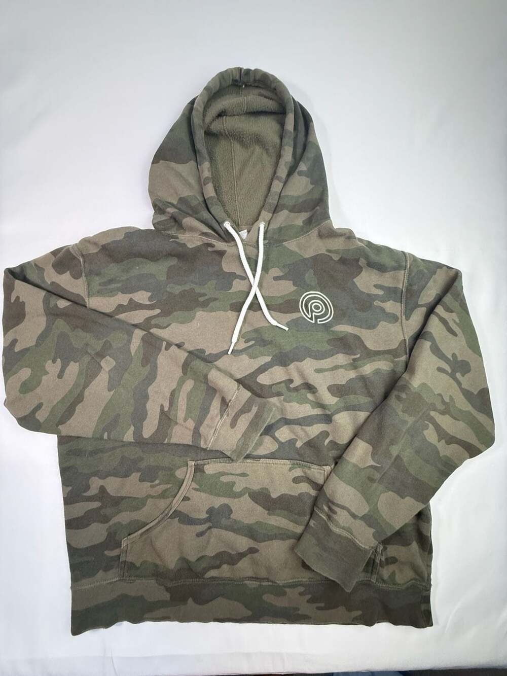 Pure Barre Green Camo Pullover Hoodie Sweatshirt with White Logo